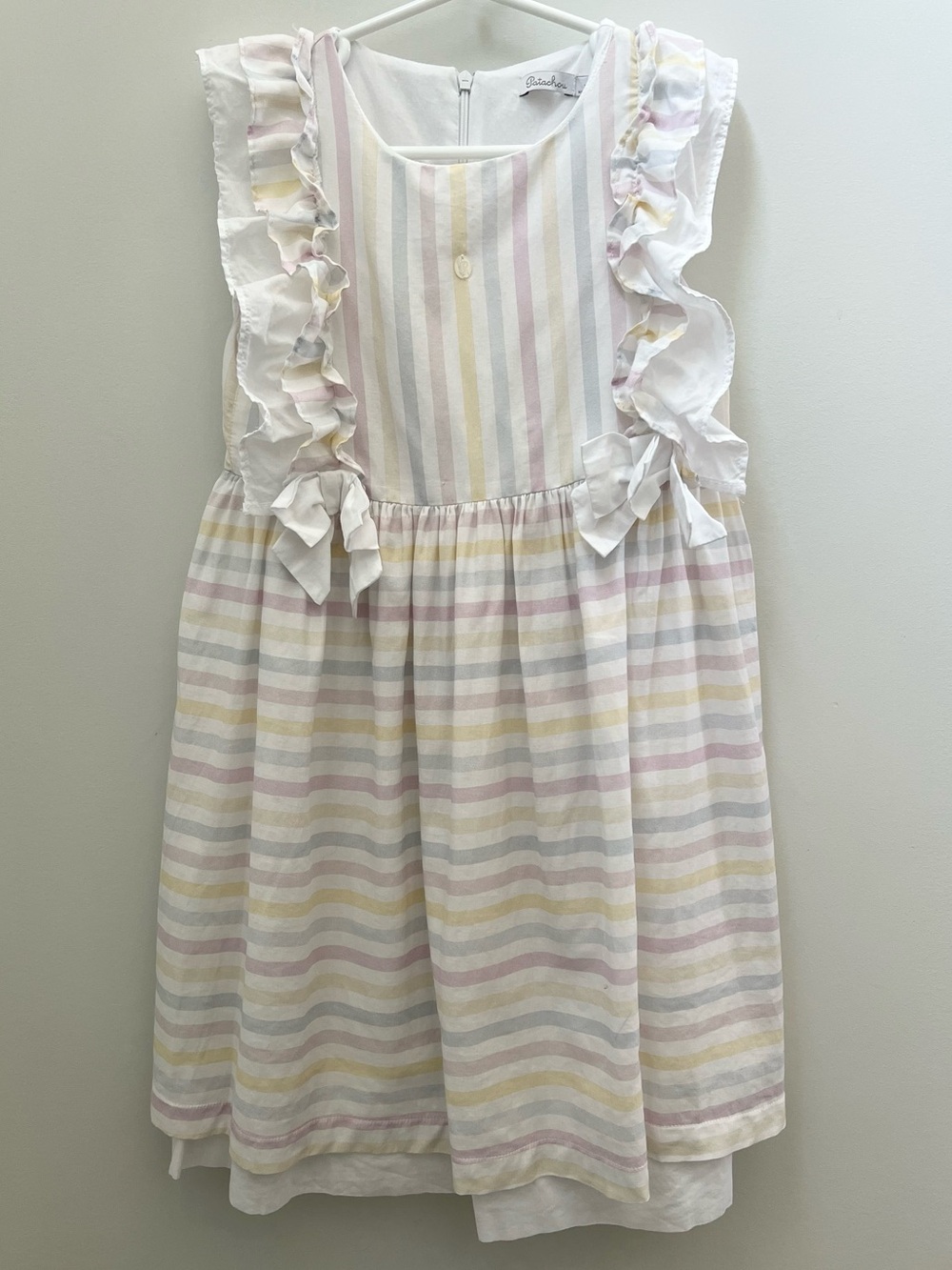 French High End Soft Cotton Pastel Stripe Ruffle Sundress for Girls
